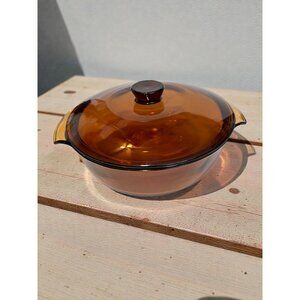 Vintage Anchor Hocking Amber Glass Casserole Dish With Lid 1.5-Qt Heat-Resistant